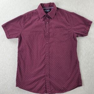 Beverly Hills Polo Club Men's Red Short Sleeve Shirt Small w/Blue & White Dots